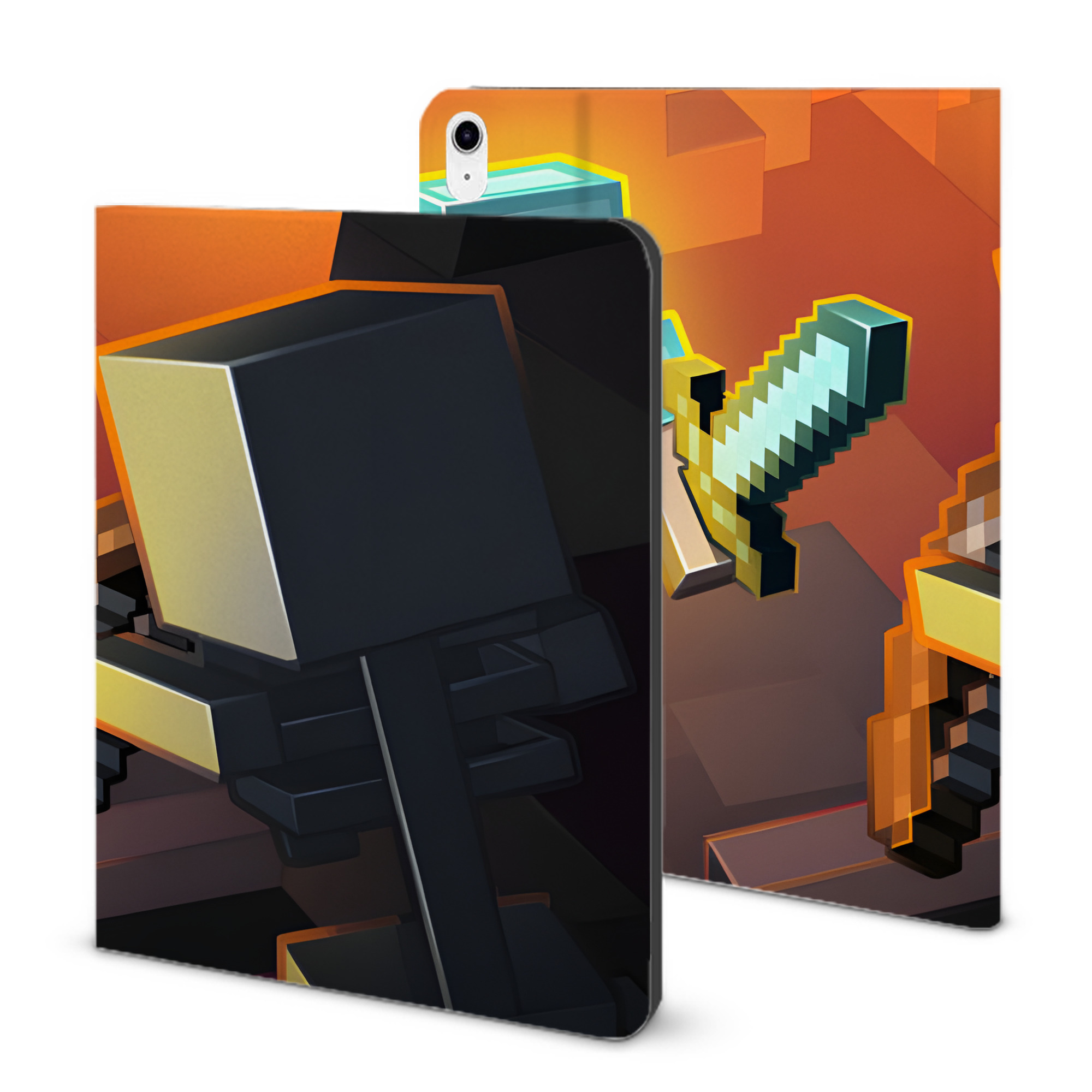 （画像用） マインクラフト ブロックの世界 Minecraft MC Block world IPad ケース ブック型 PUレザー TPU 耐衝撃 軽量 薄型 ペン収納なし 全面保護 IPad 各モデル対応